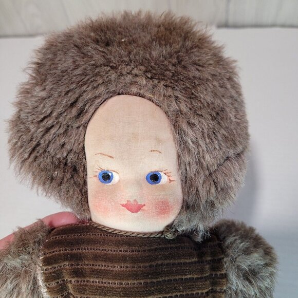 Vintage Fabric with DOLL FACE MUFF Hand Warmer Children's Size "Fur" - Picture 3 of 9